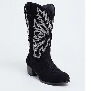 Black Oiled Faux Leather Stitched Boots